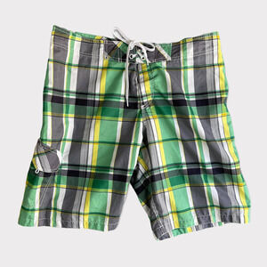 Old Navy Mens Board Shorts Large Gray Green Plaid